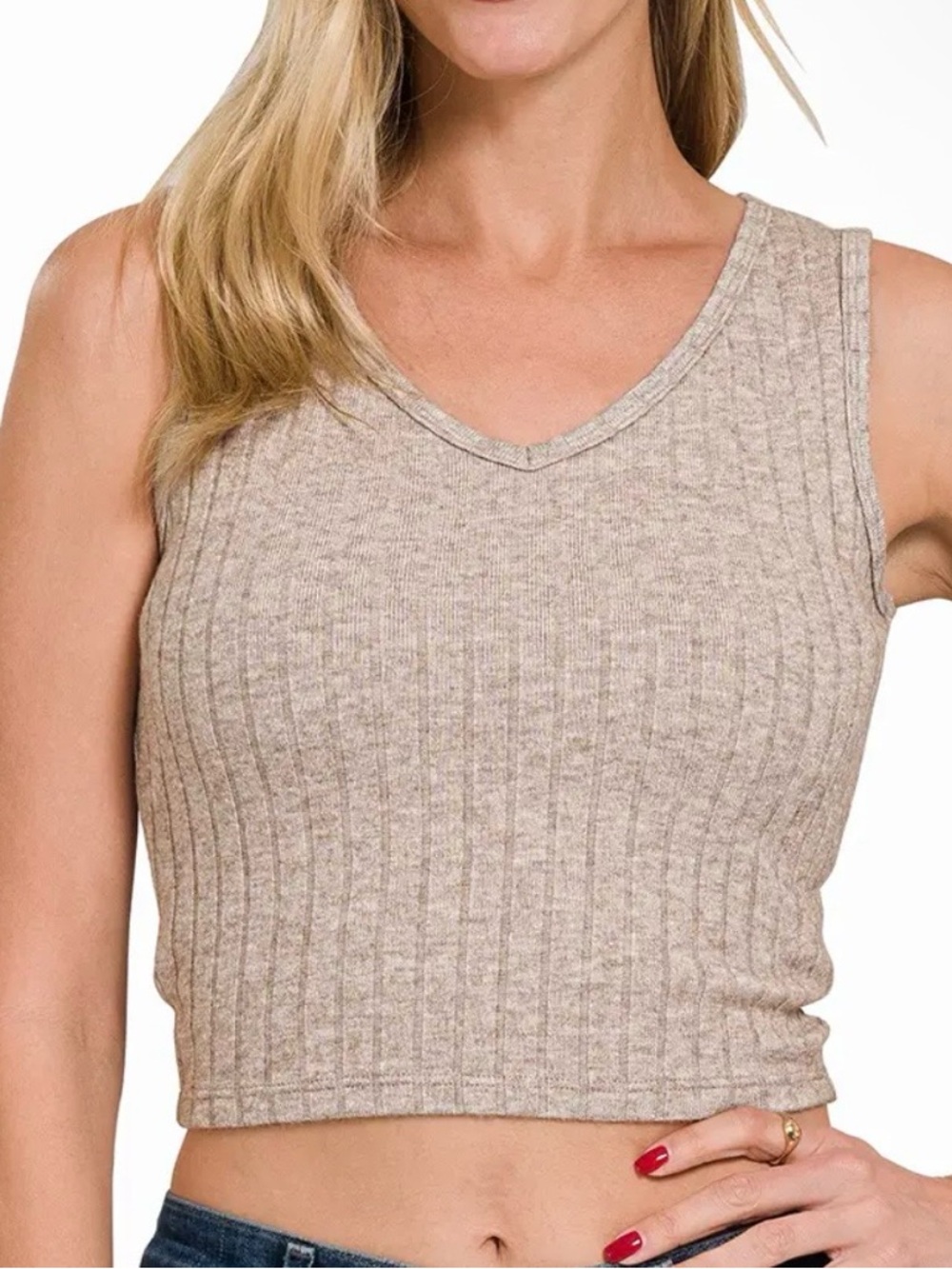 NWOT Zenana Ribbed V Scoop Neck Crop Top Size L - Picture 1 of 4
